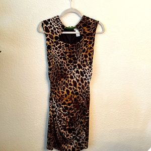 Super sexy Cache leopard print dress, size 12. Ruching on sides and back.